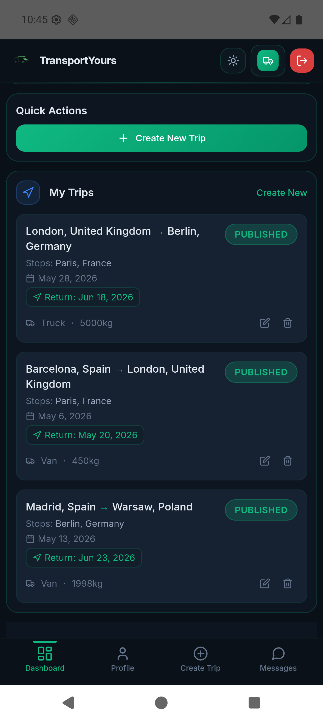 TransportYours app screenshot