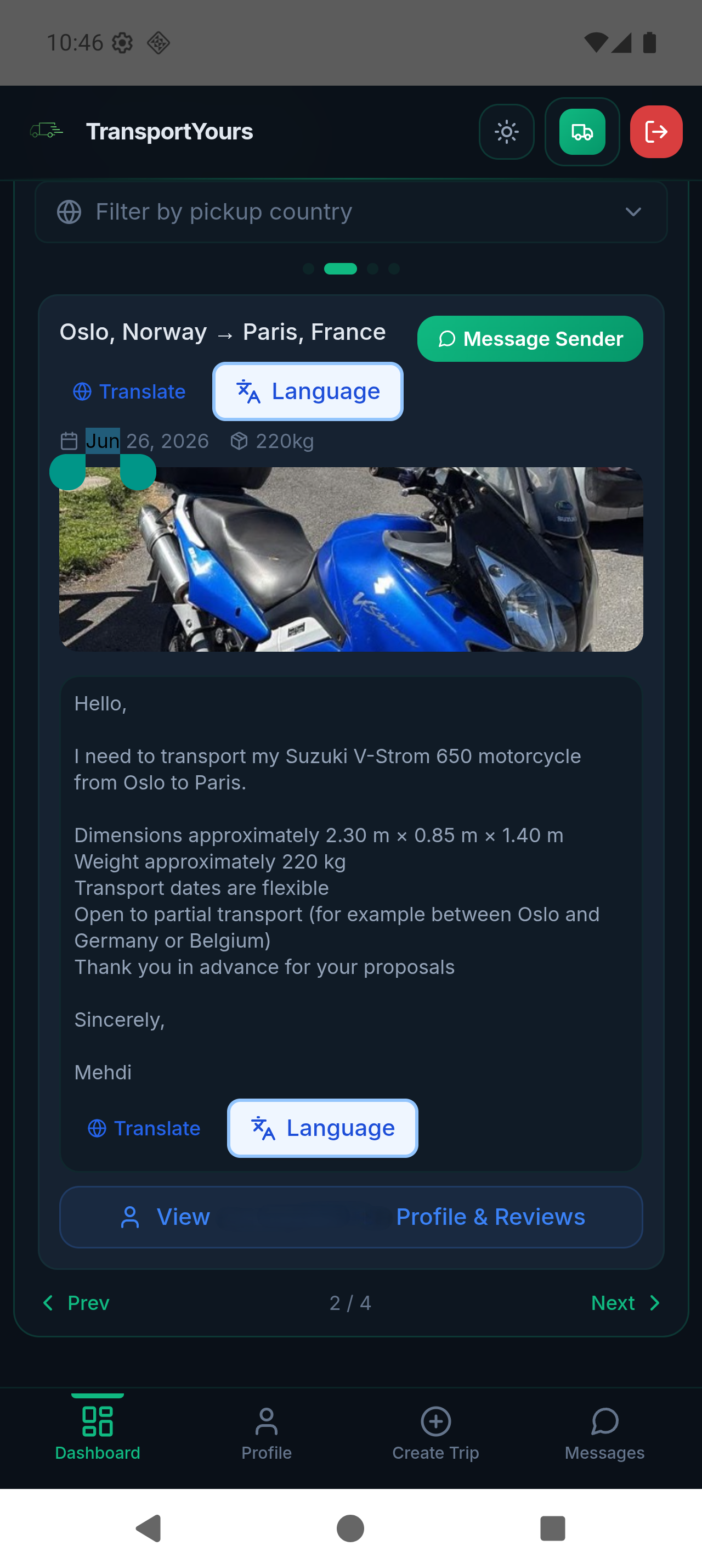 TransportYours app screenshot